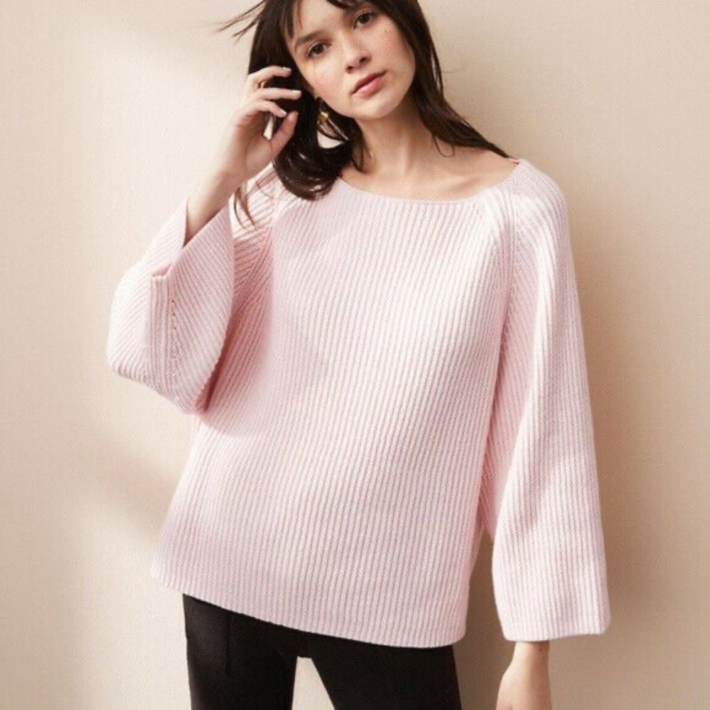 Lou & Grey Pink Cashmere Ribbed Chunky Sweater